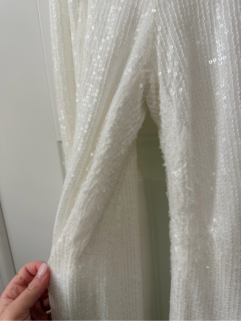 White Sequins Jumpsuit with Faux-Fur Trim - Picture 6 of 10